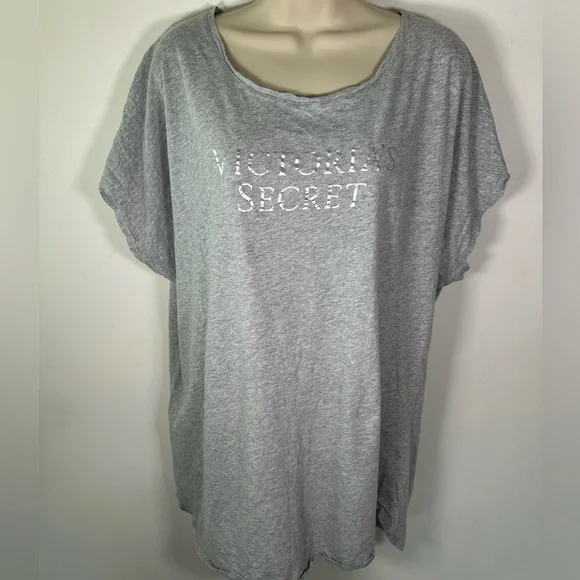 Victoria secret grey 100% cotton top with silver logo women’s size m/L - Picture 1 of 6